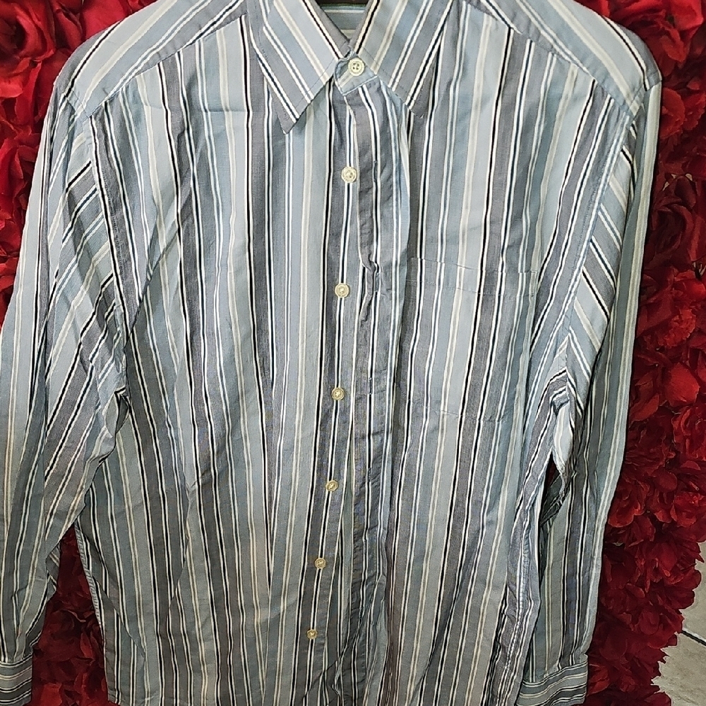 Joseph Abboud Men's Blue and White Striped Button Down Shirt Size Medium
